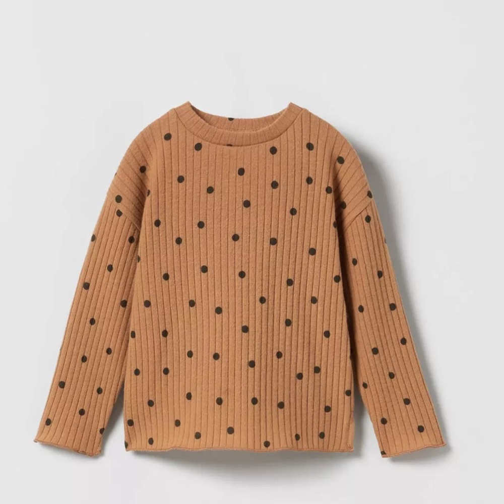 Zara Kids 6-9 months Brown Long Sleeve with Black Polka Dots
